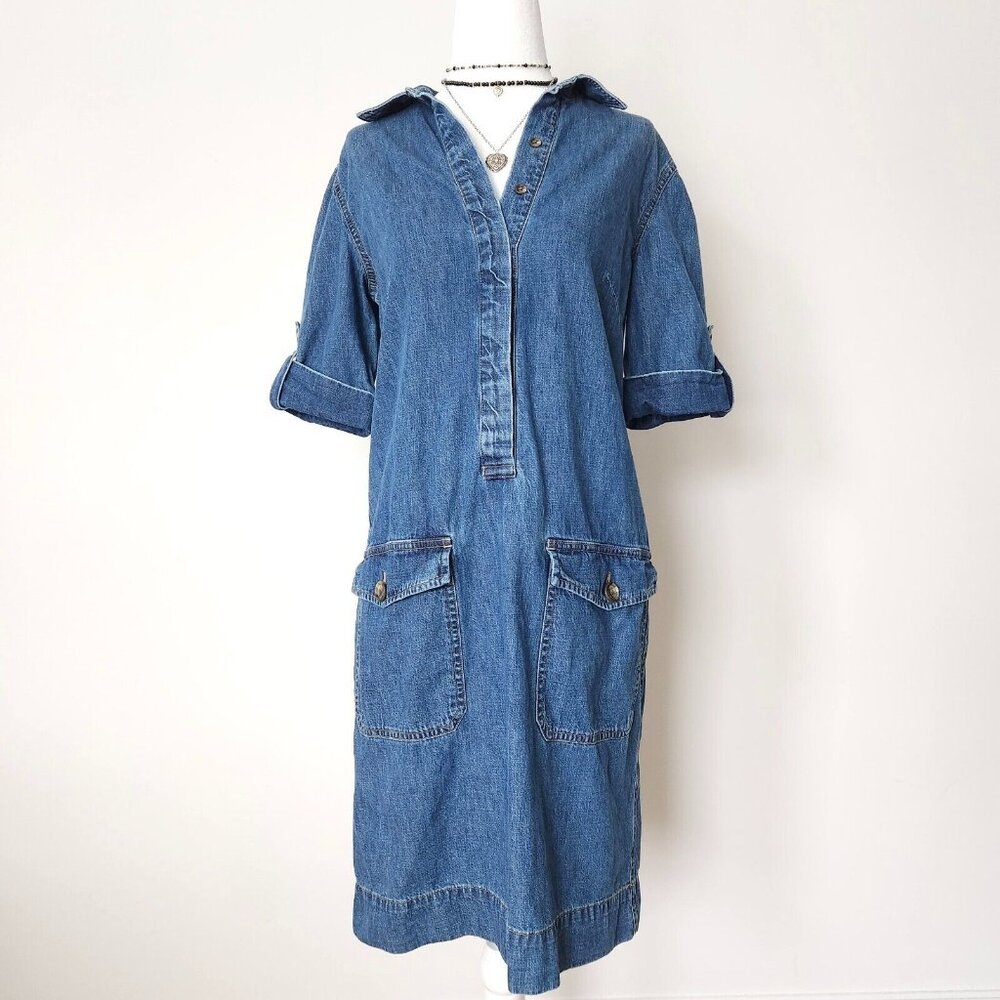 Ralph Lauren Denim Shirtdress Small Preppy Utility Pockets Blue Western